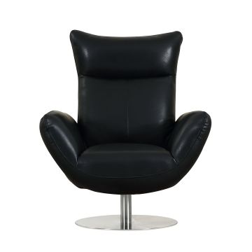 C74 DivanItalia Black Swivel Chair in Top-Grain Italian Leather