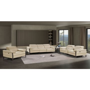 1246 DivanItalia BEIGE Modular Power Dual Reclining Sofa, Console Loveseat, and Chair Set with Power Headrests – Top Grain Italian Leather