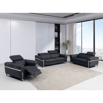 990 DivanItalia Dark Gray Power Reclining 3-Piece Sofa Set with Power Headrest in Top-Grain Italian Leather
