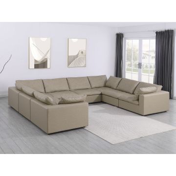 1100 DivanItalia Beige 8-Piece U-Shaped Sectional in Top-Grain Italian Leather