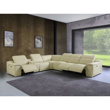 9762 DivanItalia Beige 7-Piece L Shaped Top Grain Italian Leather Sectional Sofa with 3 Power Recliners