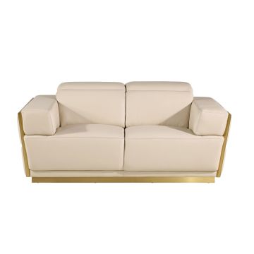 1111 DivanItalia Cream Loveseat with Adjustable Headrest in Top-Grain Italian Leather