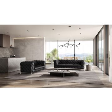 970 DivanItalia Black 2-Piece Sofa Set in Top-Grain Italian Leather