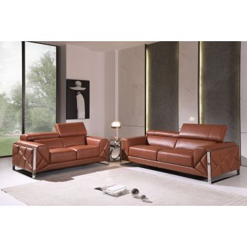 903 DivanItalia Camel 2-Piece Sofa Set with Adjustable Headrest in Top-Grain Italian Leather
