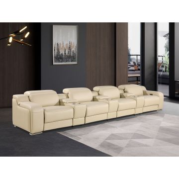 1116 DivanItalia Beige 7-Piece Modular Power Reclining Sofa in Top Grain Italian Leather with 4 Power Recliners & Power Headrests
