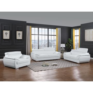 4571  White Genuine Leather, 3-Piece Sofa Set