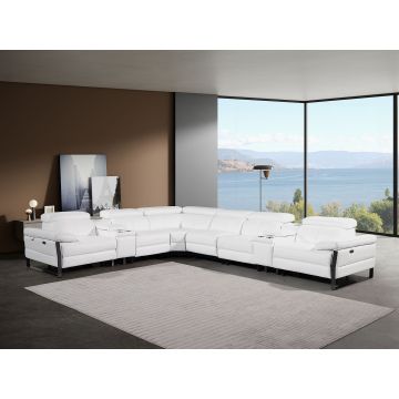1246 DivanItalia BLACK 8-Piece U-Shaped Modular Power Reclining Sectional with 4 Power Recliners and Power Headrests  – Top Grain Italian Leather