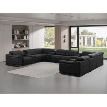 2679 Black 12-Piece U-Shaped Power Reclining Sectional in Genuine Leather – 4 Recliners