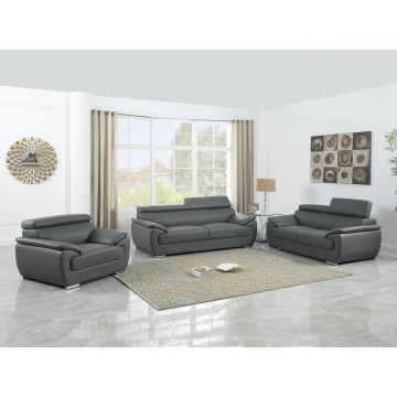4571  Gray Genuine Leather, 3-Piece Sofa Set