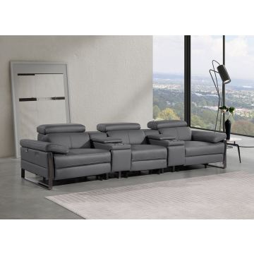 1246 DivanItalia Dark Grey Modular Power Triple Reclining Dual Console Sofa with Power Reclining Headrests – Top Grain Italian Leather