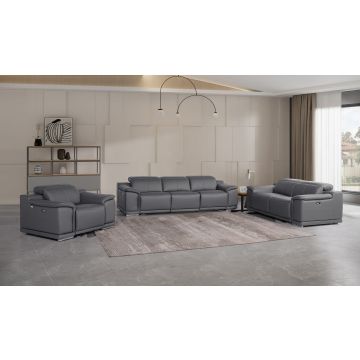 9762 DivanItalia Dark Gray 6-Piece Modular Power Reclining Sofa, Loveseat and Chair Set with 6 Power Recliners in Top Grain Italian Leather