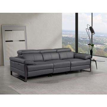 1246 DivanItalia Dark Grey Modular Power Triple Reclining Sofa with Power Reclining Headrests – Top Grain Italian Leather