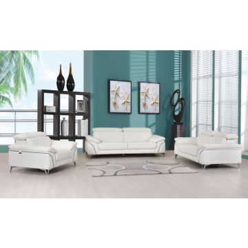 727 DivanItalia White 3-Piece Sofa Set with Adjustable Headrest in Top-Grain Italian Leather