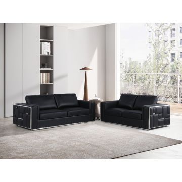 1130 DivanItalia Black 2-Piece Sofa Set in Top-Grain Italian Leather