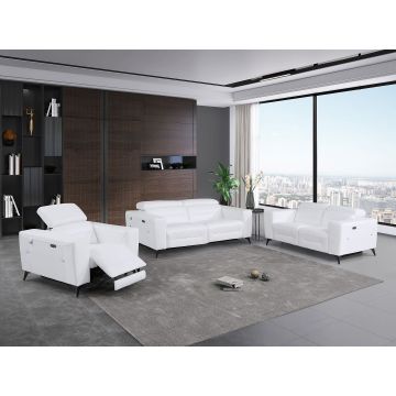 989 DivanItalia White Power Reclining 3-Piece Sofa Set with Power Headrest in Top-Grain Italian Leather