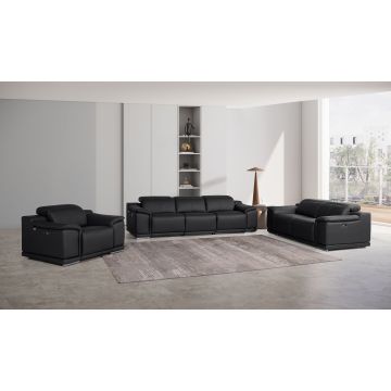 9762 DivanItalia Black 6-Piece Modular Power Reclining Sofa, Loveseat and Chair Set with 6 Power Recliners in Top Grain Italian Leather