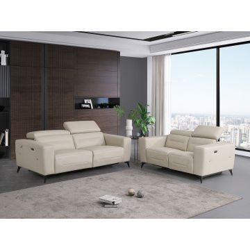 989 DivanItalia Beige Power Reclining 2-Piece Sofa Set with Power Headrest in Top-Grain Italian Leather