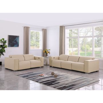 1208 Leather Reclining Set – Sofa & Loveseat with 4 Power Recliners