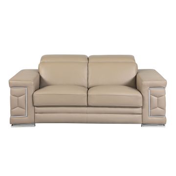 692 DivanItalia Beige Loveseat with Adjustable Headrest in Top-Grain Italian Leather