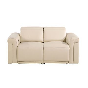 1126 DivanItalia Beige Power Reclining Loveseat in Top Grain Italian Leather with 2 Power Recliners & Power Headrests