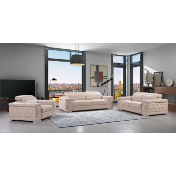692 DivanItalia Beige 3-Piece Sofa Set with Adjustable Headrest in Top-Grain Italian Leather
