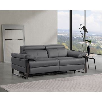 1246 DivanItalia Dark Grey Top Grain Italian Leather Loveseat with Power Headrest