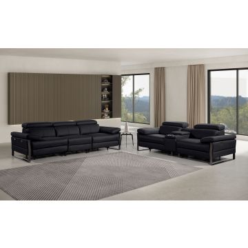 1246 DivanItalia BLACK Modular Power Triple Reclining Sofa and Console Loveseat Set with Power Headrests – Top Grain Italian Leather