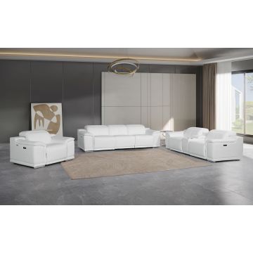 9762 DivanItalia White 7-Piece Modular Power Reclining Sofa, Loveseat and Chair Set with 6 Power Recliners in Top Grain Italian Leather