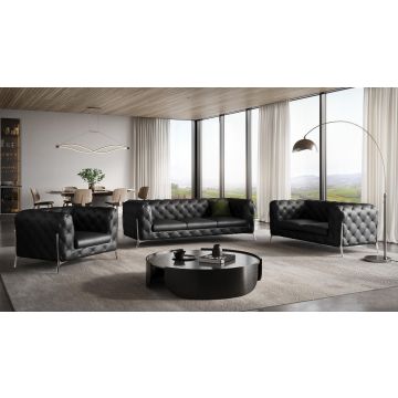 970 DivanItalia Black 3-Piece Sofa Set in Top-Grain Italian Leather