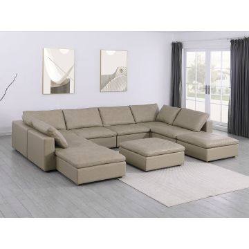1100 DivanItalia Beige Top-Grain Italian Leather 9-Piece Sectional with Chaise