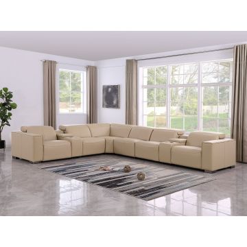 1208 8 Piece L Shaped Leather Sectional with 4 Power Recliners & PWR Headrests