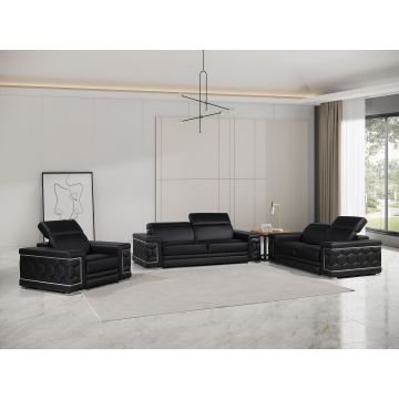 296 Black Beige Genuine Leather, 3-Piece Sofa Set