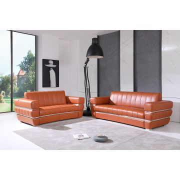 904 DivanItalia Camel 2-Piece Sofa Set in Top-Grain Italian Leather