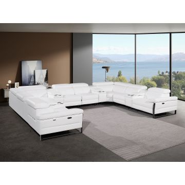 1246 DivanItalia BLACK 12-Piece U-Shaped Modular Power Reclining Sectional with 4 Power Recliners and Power Headrests – Top Grain Italian Leather