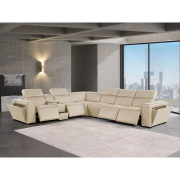1224 DivanItalia Beige 7-Piece L-Shaped Sectional Sofa in Top Grain Italian Leather with 4 Power Recliners & Power Headrests