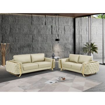 1050 DivanItalia Beige 3-Piece Sofa Set in Top-Grain Italian Leather