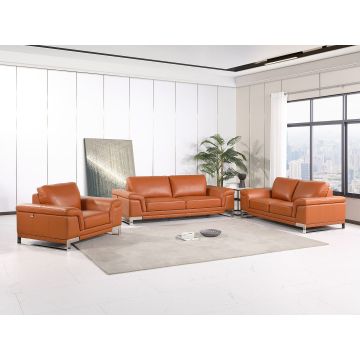 411 DivanItalia Camel 3-Piece Sofa Set in Top-Grain Italian Leather