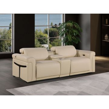 1126 DivanItalia Beige 3-Piece Modular Power Reclining Loveseat in Top Grain Italian Leather with 2 Power Recliners & Power Headrests
