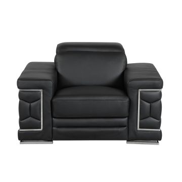 692 DivanItalia Black Chair with Adjustable Headrest in Top-Grain Italian Leather