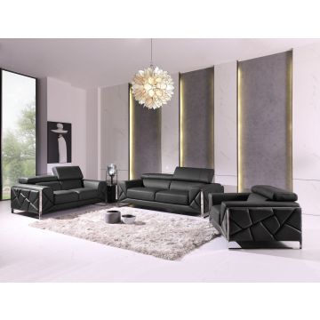 903 DivanItalia Dark Gray 3-Piece Sofa Set with Adjustable Headrest in Top-Grain Italian Leather