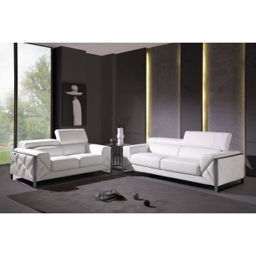 903 DivanItalia White 2-Piece Sofa Set with Adjustable Headrest in Top-Grain Italian Leather