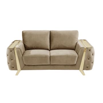 1051 DivanItalia Beige Loveseat in Velvet Fabric