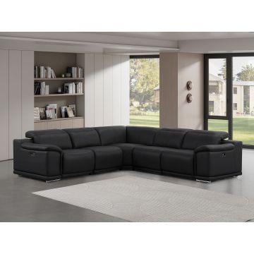 2679 Black 5-Piece L-Shaped Power Reclining Sectional in Genuine Leather – 3 Recliners