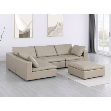 1100 DivanItalia Beige 5-Piece Left Arm Facing 3-Seat Sectional – Top-Grain Italian Leather