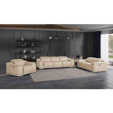 9762 DivanItalia Beige 6-Piece Modular Power Reclining Sofa, Loveseat and Chair Set with 5 Power Recliners in Top Grain Italian Leather