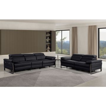 1246 DivanItalia BLACK Modular Power Dual Reclining Sofa and Loveseat Set with Power Headrests – Top Grain Italian Leather