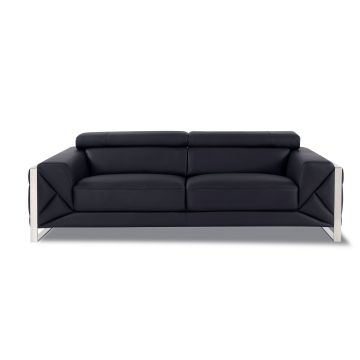 903 DivanItalia Black Sofa with Adjustable Headrest in Top-Grain Italian Leather