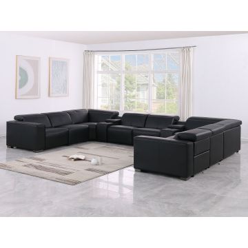 1208 10 Pc U Shaped Leather Sectional with 4 Power Recliners & PWR Headrest