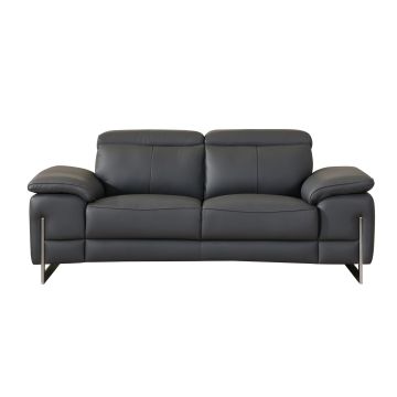636 DivanItalia Dark Gray Loveseat with Adjustable Headrest in Top-Grain Italian Leather