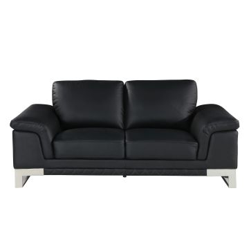 411 DivanItalia Black Loveseat in Top-Grain Italian Leather
